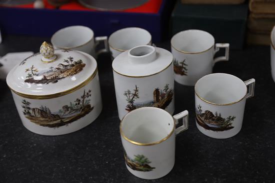 A Furstenburg seventeen piece part coffee service, c.1800, Coffee pot 17.5cm high